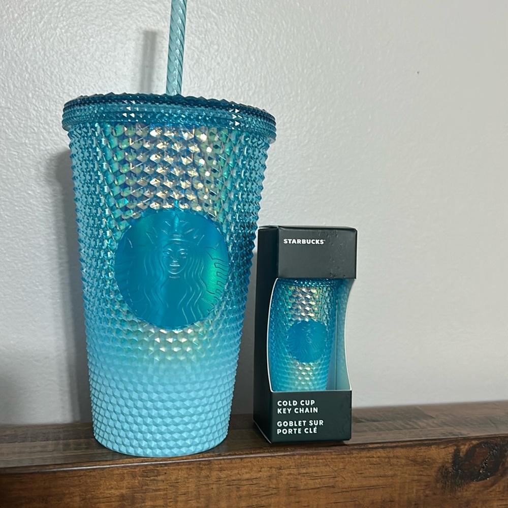 2023 Starbucks Studded Blue Ombré Iridescent Ornament/keychain and Tumblers 16oz